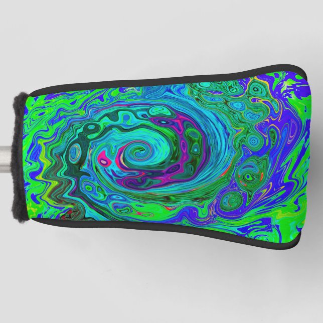 Groovy Abstract Retro Green and Blue Swirl Golf Head Cover (Front)