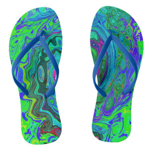 Groovy Abstract Retro Green and Blue Swirl Jandals