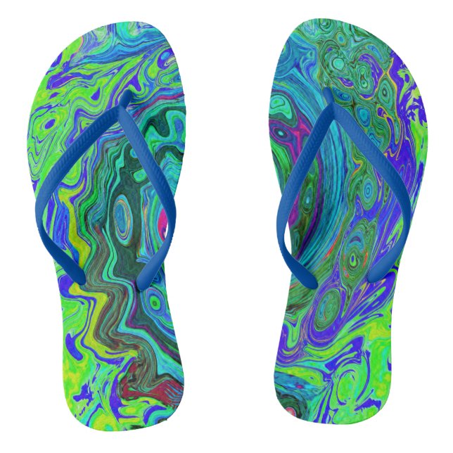 Groovy Abstract Retro Green and Blue Swirl Jandals (Footbed)