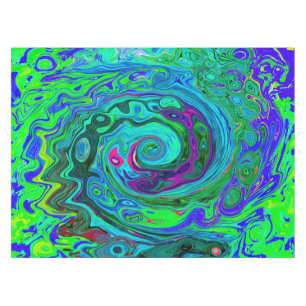 Groovy Abstract Retro Green and Blue Swirl Tablecloth