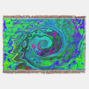 Groovy Abstract Retro Green and Blue Swirl Throw Blanket