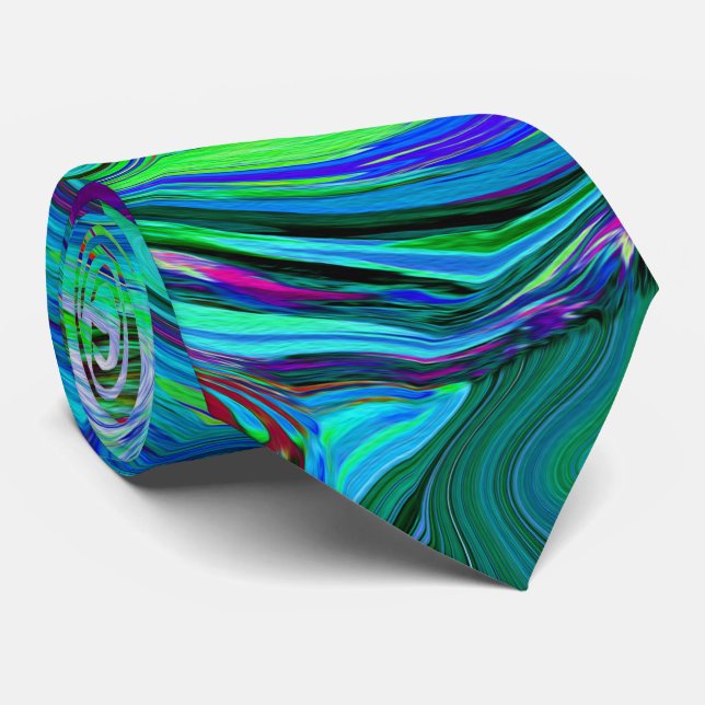 Groovy Abstract Retro Green and Blue Swirl Tie (Rolled)