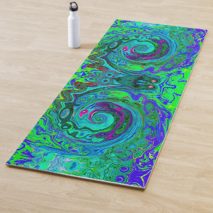 Groovy Abstract Retro Green and Blue Swirl Yoga Mat