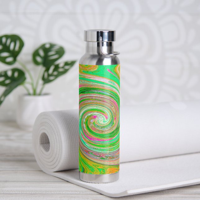 Groovy Abstract Retro Green and Hot Pink Swirl Water Bottle (Yoga)