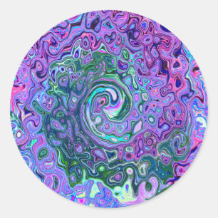 Groovy Abstract Retro Green and Purple Swirl Classic Round Sticker