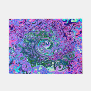 Groovy Abstract Retro Green and Purple Swirl Doormat