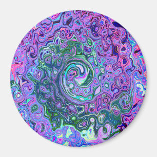 Groovy Abstract Retro Green and Purple Swirl Magnet