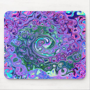 Groovy Abstract Retro Green and Purple Swirl Mouse Pad