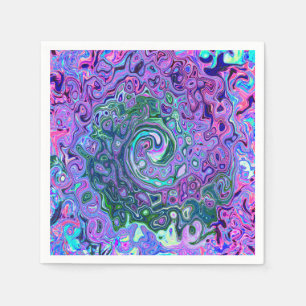Groovy Abstract Retro Green and Purple Swirl Napkin