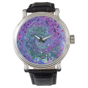 Groovy Abstract Retro Green and Purple Swirl Watch