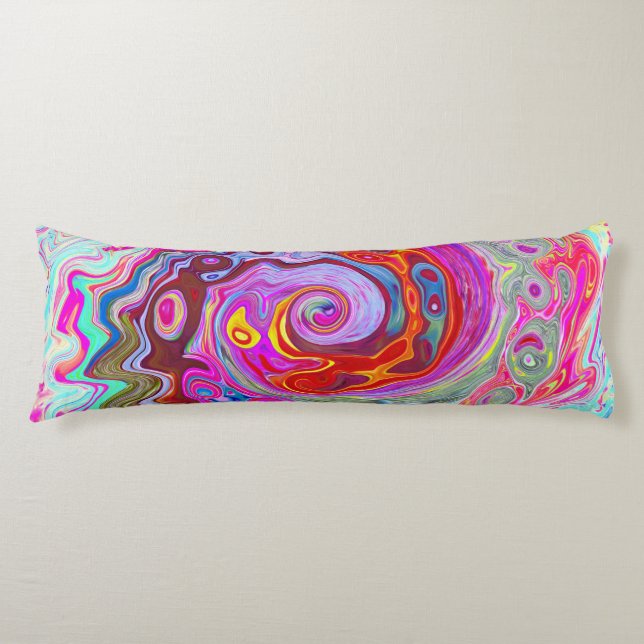 Groovy Abstract Retro Hot Pink and Blue Swirl Body Cushion (Front)