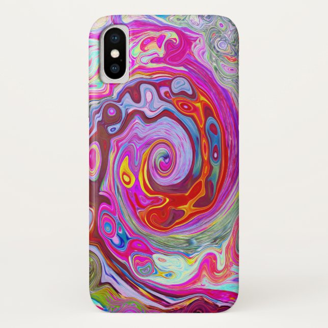 Groovy Abstract Retro Hot Pink and Blue Swirl Case-Mate iPhone Case (Back)