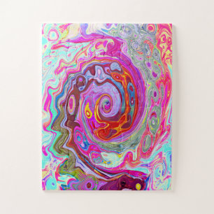 Groovy Abstract Retro Hot Pink and Blue Swirl Jigsaw Puzzle