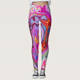 Groovy Abstract Retro Hot Pink and Blue Swirl Leggings