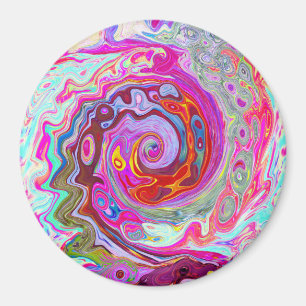 Groovy Abstract Retro Hot Pink and Blue Swirl Magnet