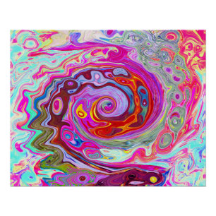 Groovy Abstract Retro Hot Pink and Blue Swirl Poster