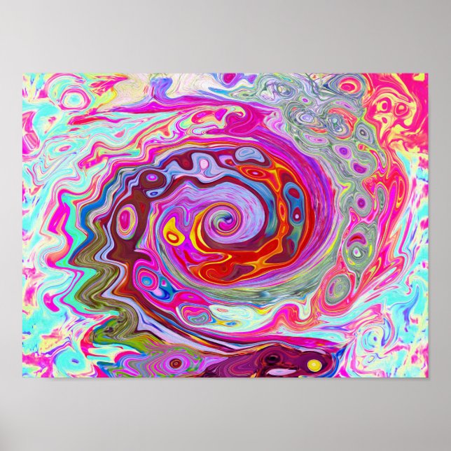 Groovy Abstract Retro Hot Pink and Blue Swirl Poster (Front)