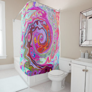 Groovy Abstract Retro Hot Pink and Blue Swirl Shower Curtain