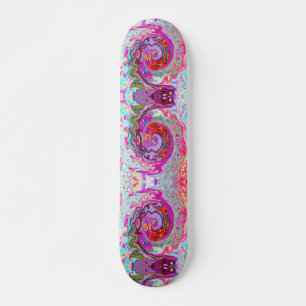 Groovy Abstract Retro Hot Pink and Blue Swirl Skateboard