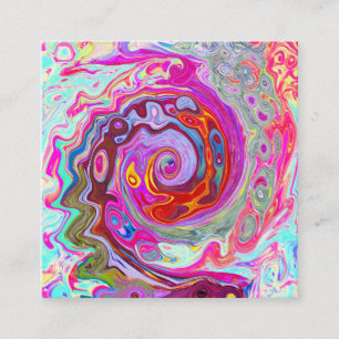 Groovy Abstract Retro Hot Pink and Blue Swirl Square Business Card
