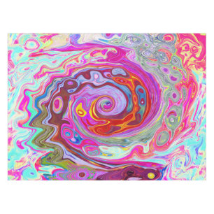 Groovy Abstract Retro Hot Pink and Blue Swirl Tablecloth