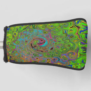 Groovy Abstract Retro Lime Green and Blue Swirl Golf Head Cover