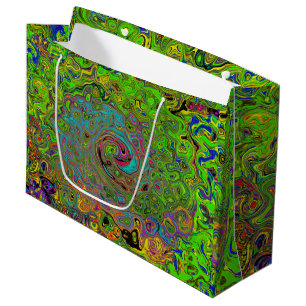 Groovy Abstract Retro Lime Green and Blue Swirl Large Gift Bag