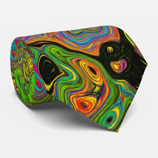 Groovy Abstract Retro Lime Green and Blue Swirl Tie (Rolled)
