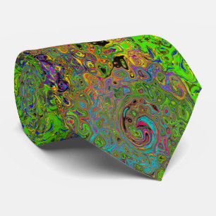 Groovy Abstract Retro Lime Green and Blue Swirl Tie