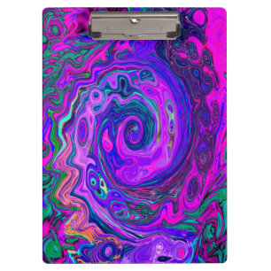 Groovy Abstract Retro Magenta and Purple Swirl Clipboard
