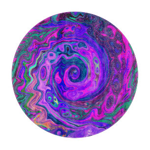 Groovy Abstract Retro Magenta and Purple Swirl Cutting Board