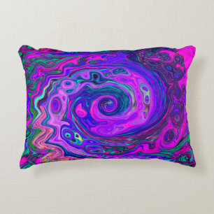 Groovy Abstract Retro Magenta and Purple Swirl Decorative Cushion