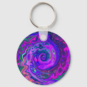 Groovy Abstract Retro Magenta and Purple Swirl Key Ring