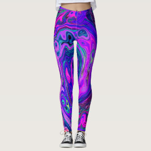 Groovy Abstract Retro Magenta and Purple Swirl Leggings