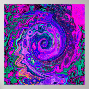 Groovy Abstract Retro Magenta and Purple Swirl Poster