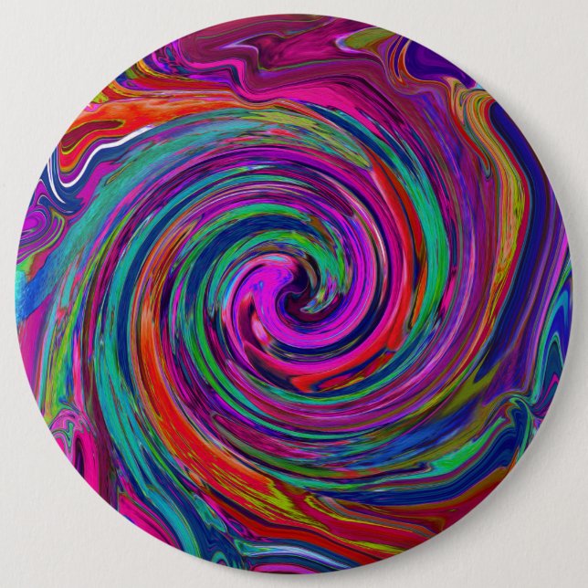 Groovy Abstract Retro Magenta Dark Rainbow Swirl 6 Cm Round Badge (Front)