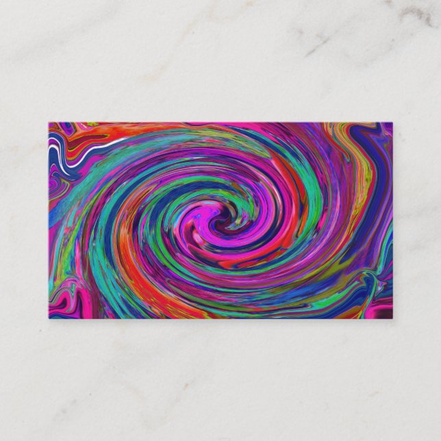 Groovy Abstract Retro Magenta Dark Rainbow Swirl Business Card (Front)
