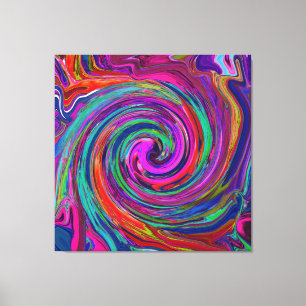 Groovy Abstract Retro Magenta Dark Rainbow Swirl Canvas Print