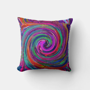 Groovy Abstract Retro Magenta Dark Rainbow Swirl Cushion
