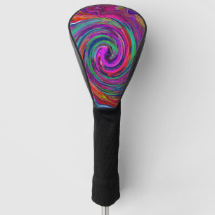 Groovy Abstract Retro Magenta Dark Rainbow Swirl Golf Head Cover