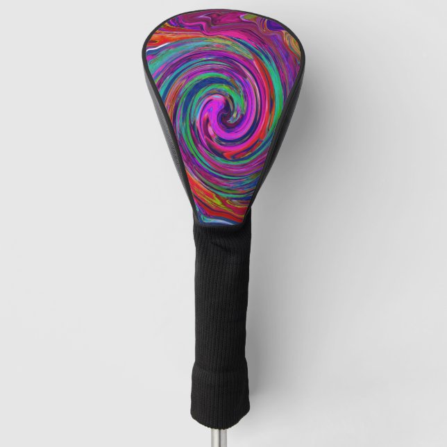 Groovy Abstract Retro Magenta Dark Rainbow Swirl Golf Head Cover (Front)