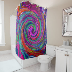Groovy Abstract Retro Magenta Dark Rainbow Swirl Shower Curtain