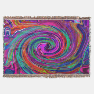Groovy Abstract Retro Magenta Dark Rainbow Swirl Throw Blanket
