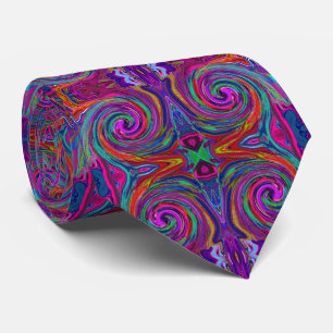 Groovy Abstract Retro Magenta Dark Rainbow Swirl Tie