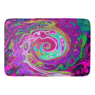 Groovy Abstract Retro Magenta Rainbow Swirl Bath Mat