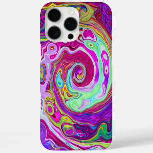 Groovy Abstract Retro Magenta Rainbow Swirl iPhone 16 Pro Max Case