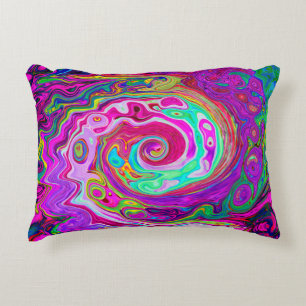 Groovy Abstract Retro Magenta Rainbow Swirl Decorative Cushion