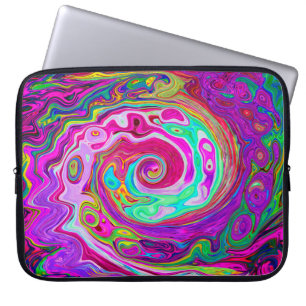 Groovy Abstract Retro Magenta Rainbow Swirl Laptop Sleeve