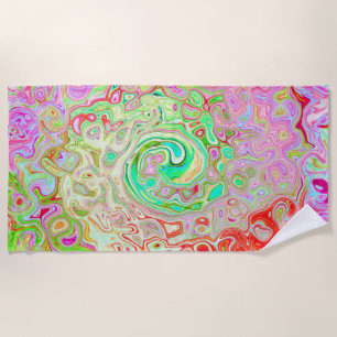 Groovy Abstract Retro Pastel Green Liquid Swirl Beach Towel