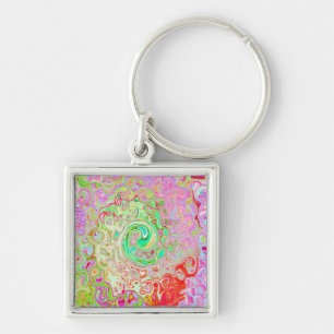 Groovy Abstract Retro Pastel Green Liquid Swirl Key Ring